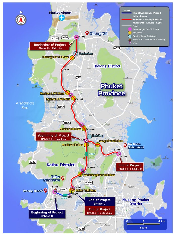 Official Phuket Expressway alignment map showing the Kathu-Patong section